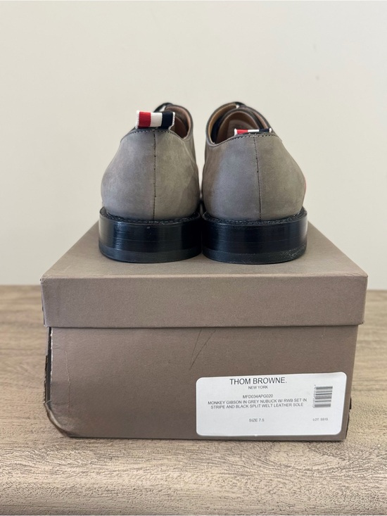 Thom Browne Gray Suede Oxfords with Red, White & Black Stripes main image 5